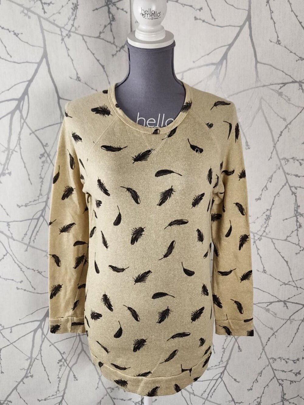 Obey Propaganda Bird Feathers Print Knit Crewneck Long Sleeve